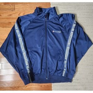 Vintage Champion USA Full Zip Warm Up Jacket Blue Pockets Active Sports L